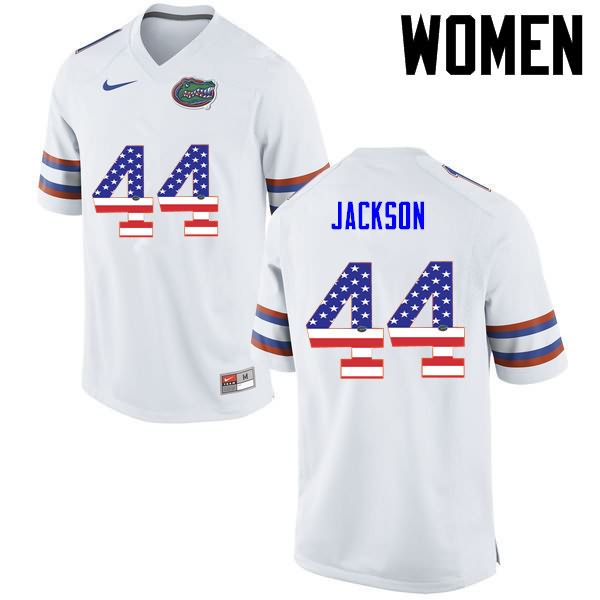 Women's NCAA Florida Gators Rayshad Jackson #44 Stitched Authentic USA Flag Fashion Nike White College Football Jersey NOD0865AI